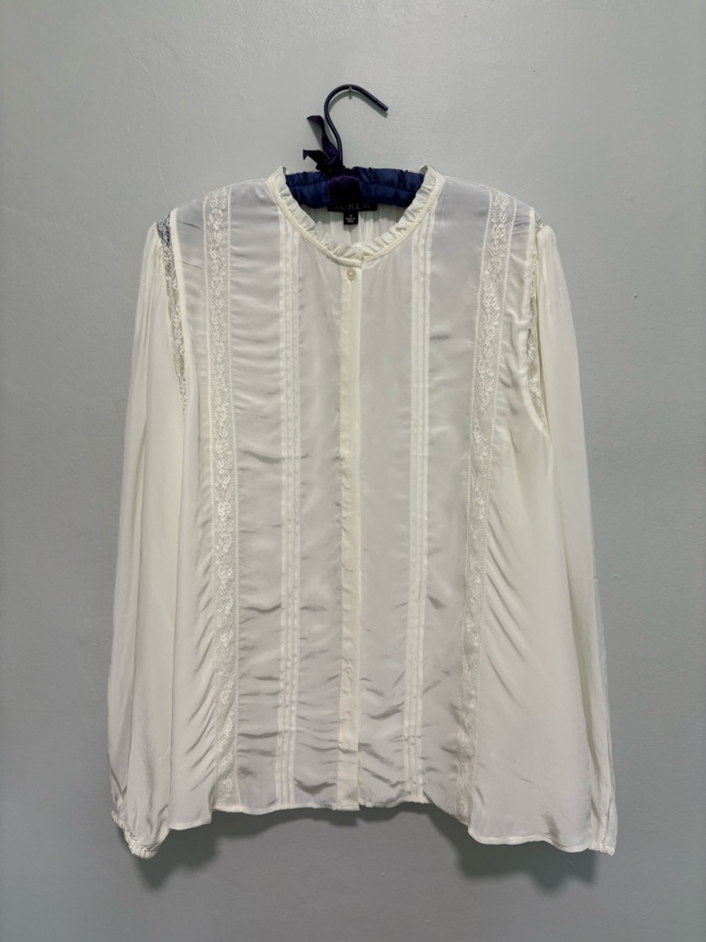 J. Crew White Lace-Panel Button Front Blouse